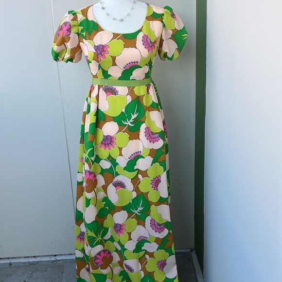 Vintage 60s 70s Psychedelic Floral Maxi Dress - Picture 2 of 10